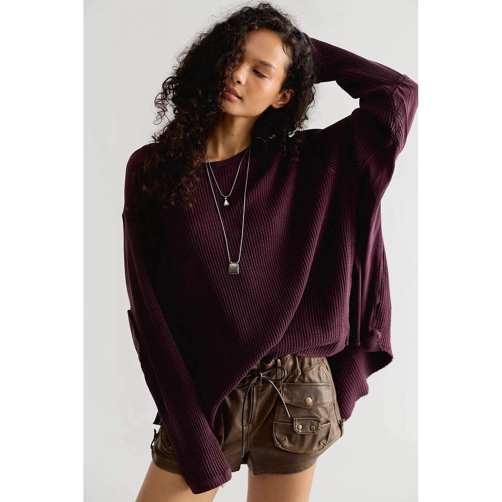 NWT Free People FP One Blake Thermal Tunic Mauve Wine Oversized Top L